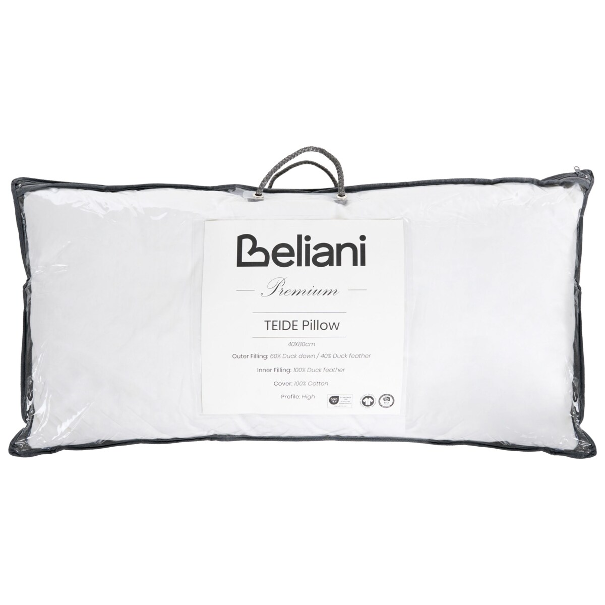 Poduszka trzykomorowa TEIDE Wysoka Kacze pióra i puch 40 x 80 cm Biały