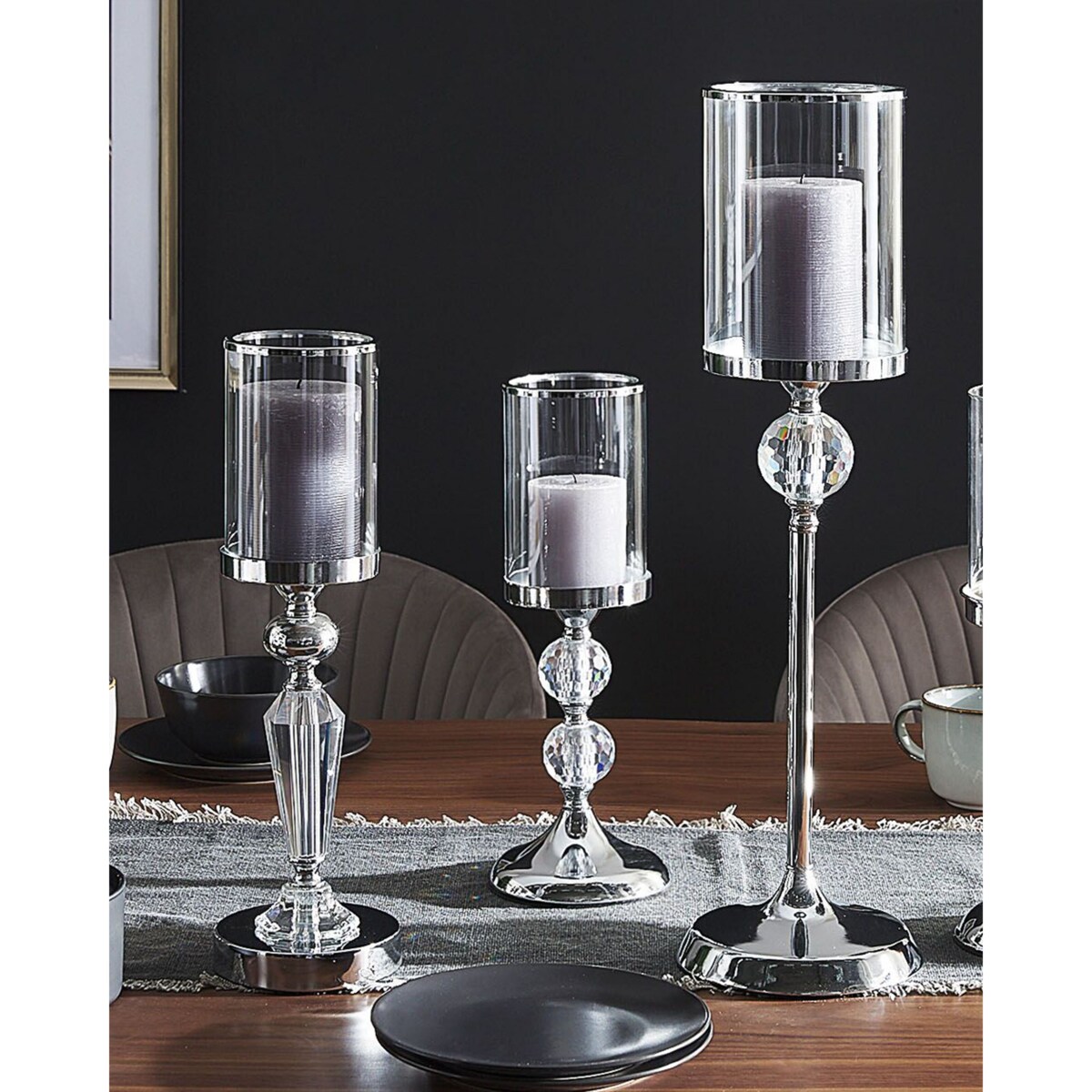 Świecznik szklany 42 cm srebrny BONAO