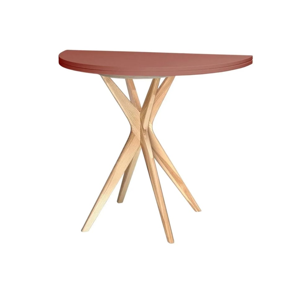 Stół półokrągły CUTTI 100x100 rozkładany koralowy/jesion