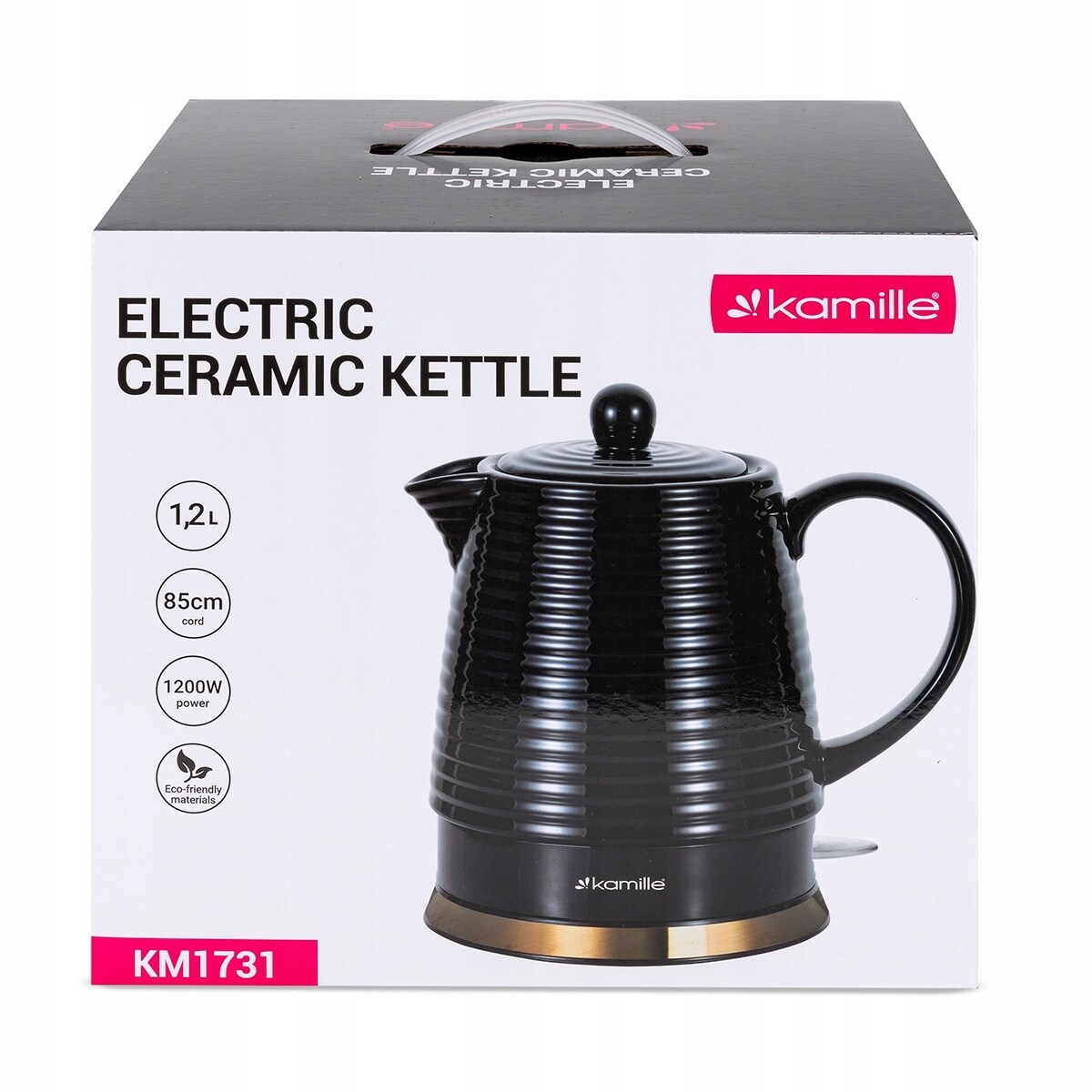 Czajnik elektryczny bezprzewodowy ceramiczny 1200W 1.2L czarny KAMILLE