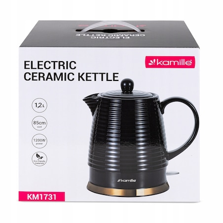 Czajnik elektryczny bezprzewodowy ceramiczny 1200W 1.2L czarny KAMILLE