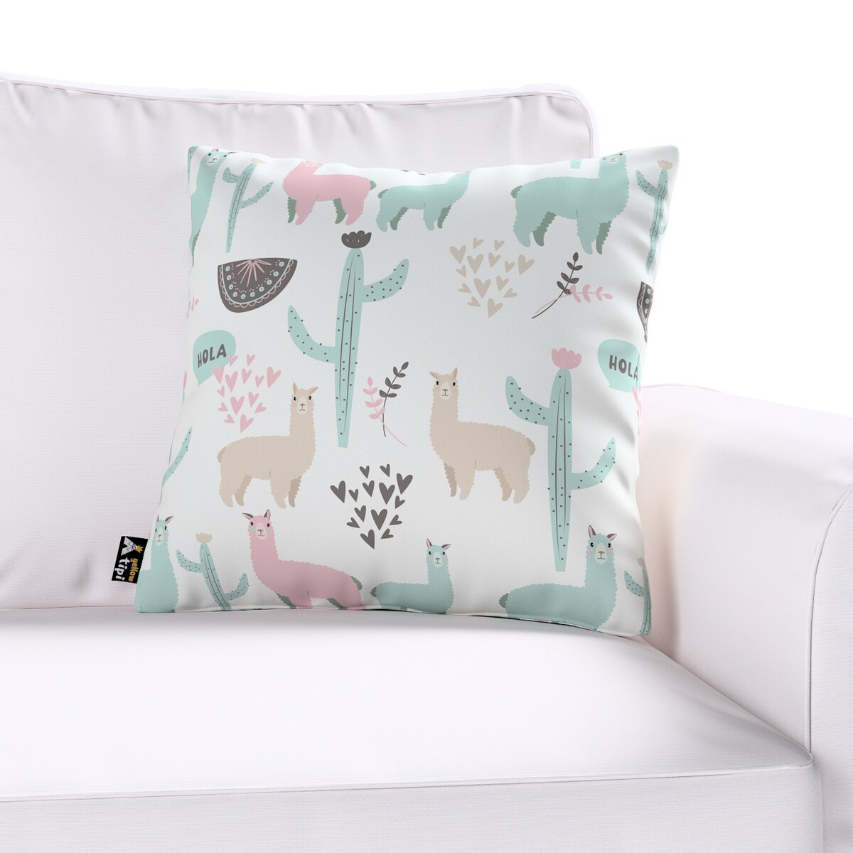 Poszewka Milly 50x50 pastelowe lamy na jasnoszarym tle