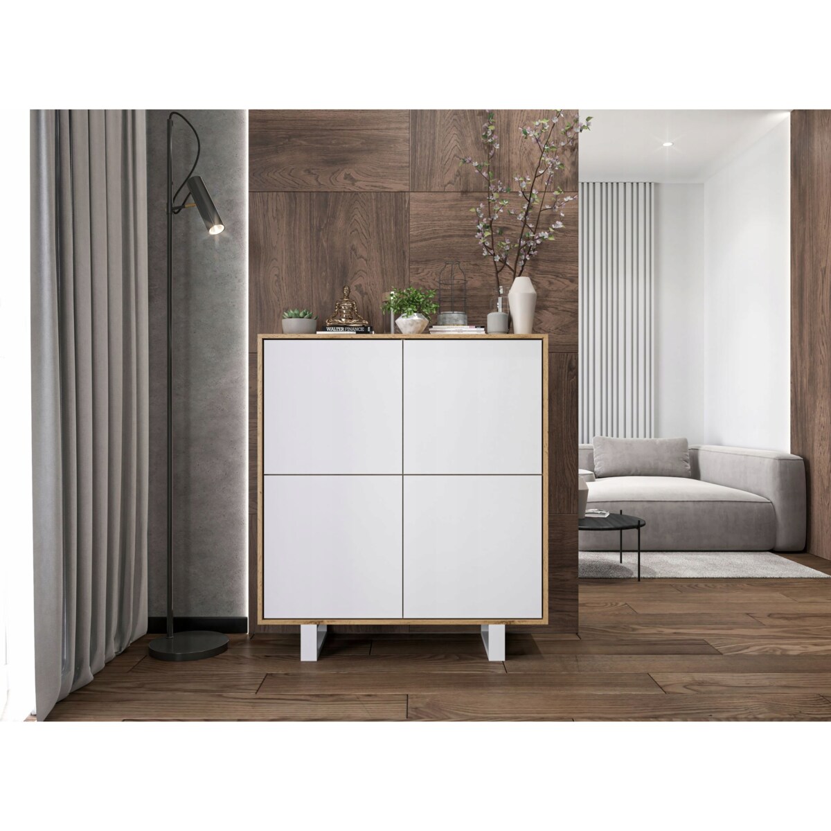 Industrialna Komoda Loft Szafka RTV Dąb Wotan Biały MAT 113 cm