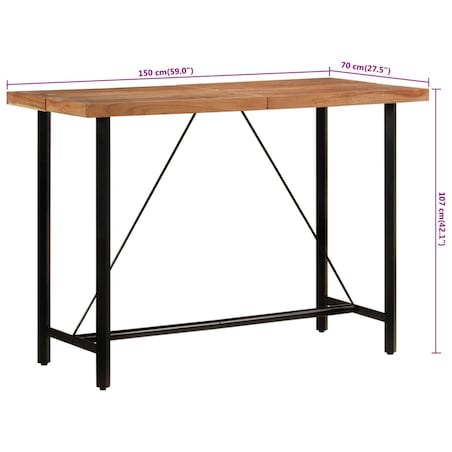vidaXL Stolik barowy, 150x70x107 cm, lite drewno akacjowe i żelazo