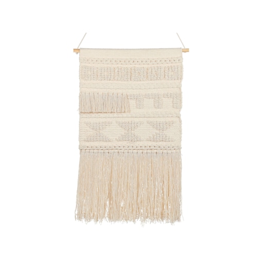 Dekoracja ścienna z frędzlami bawełniana beżowa KAMOKE