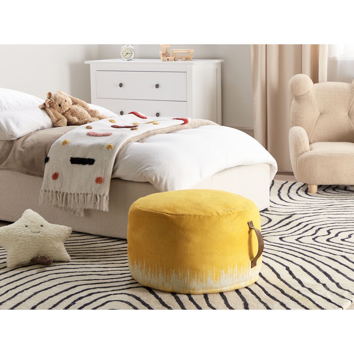 Puf 50 x 30 cm biało-żółty KAWAI