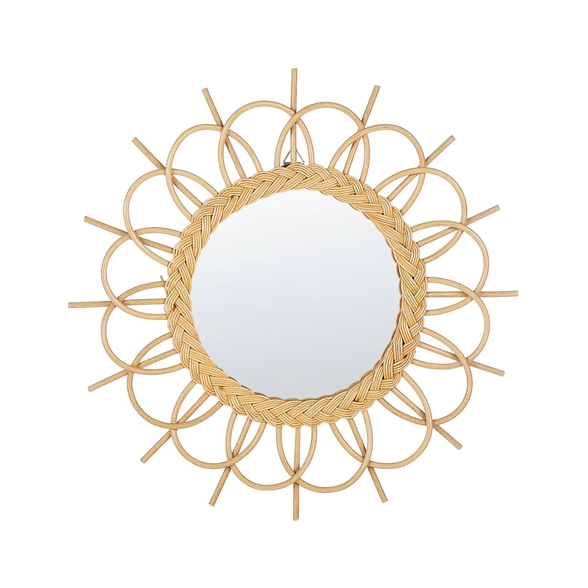 Rattanowe okrągłe lustro ścienne słońce ⌀ 60 cm naturalne TELAKIA
