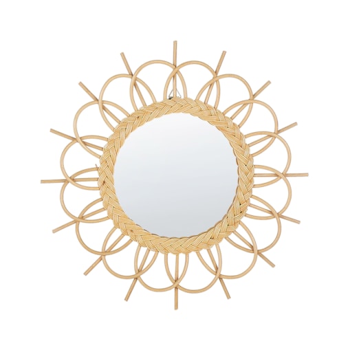 Rattanowe okrągłe lustro ścienne słońce ⌀ 60 cm naturalne TELAKIA