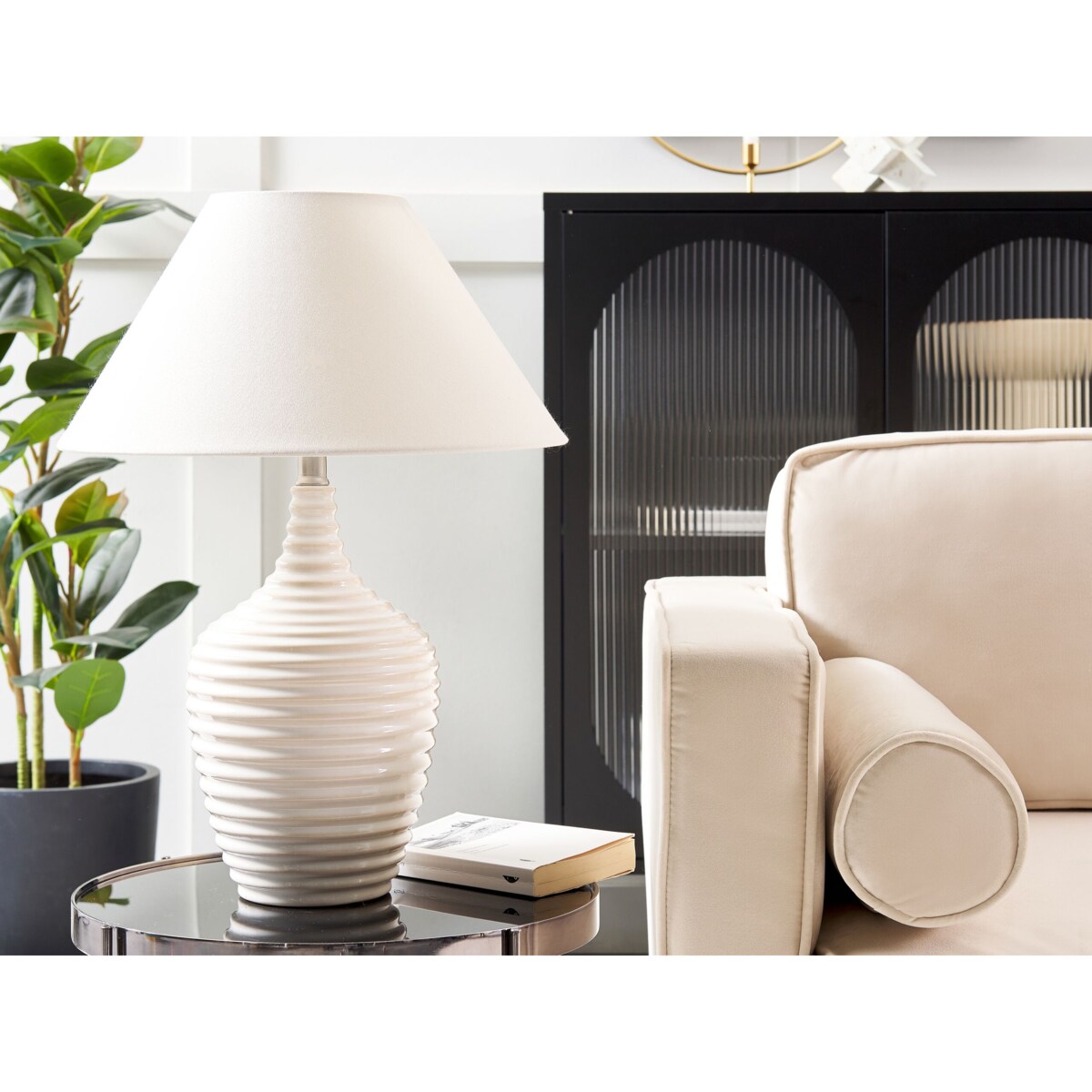 Lampa stołowa ceramiczna beżowa CELESTE