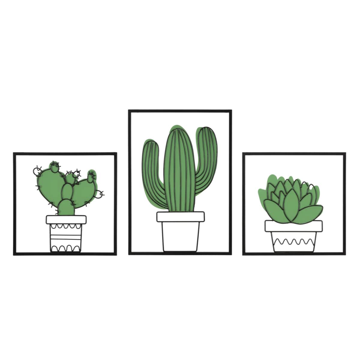 Zestaw 3 dekoracji ściennych Cactus, kolor wielokolorowy, żelazo, motyw: kaktus, do salonu i przedpokoju, Mauro Ferretti