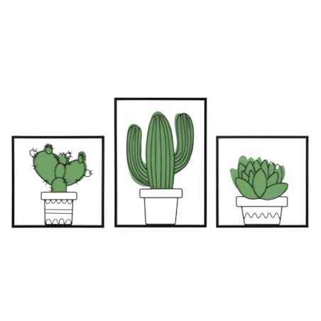 Zestaw 3 dekoracji ściennych Cactus, kolor wielokolorowy, żelazo, motyw: kaktus, do salonu i przedpokoju, Mauro Ferretti