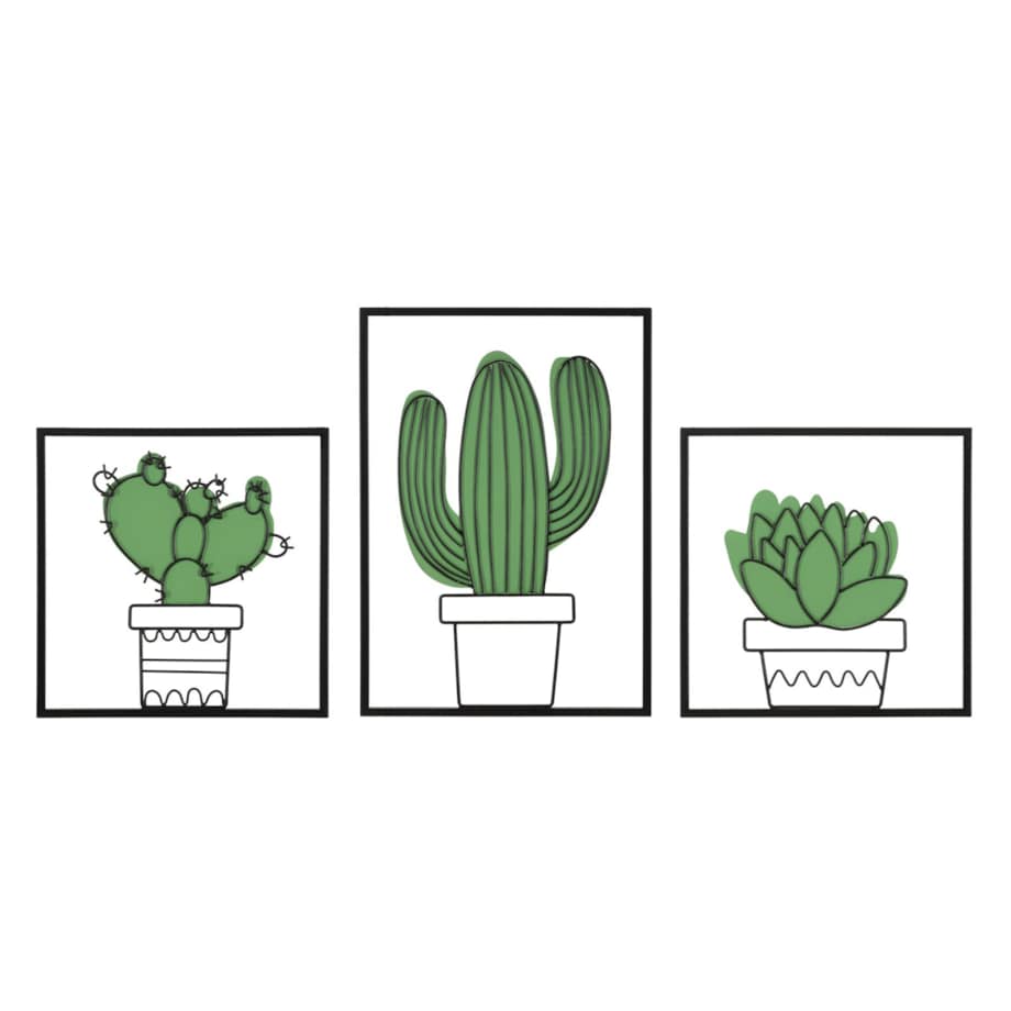 Zestaw 3 dekoracji ściennych Cactus, kolor wielokolorowy, żelazo, motyw: kaktus, do salonu i przedpokoju, Mauro Ferretti