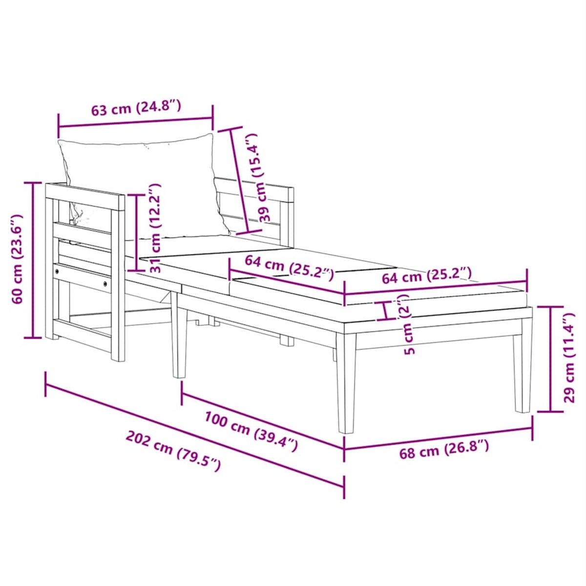 vidaXL Leżak z poduszkami, ciemnoszary, lite drewno akacjowe