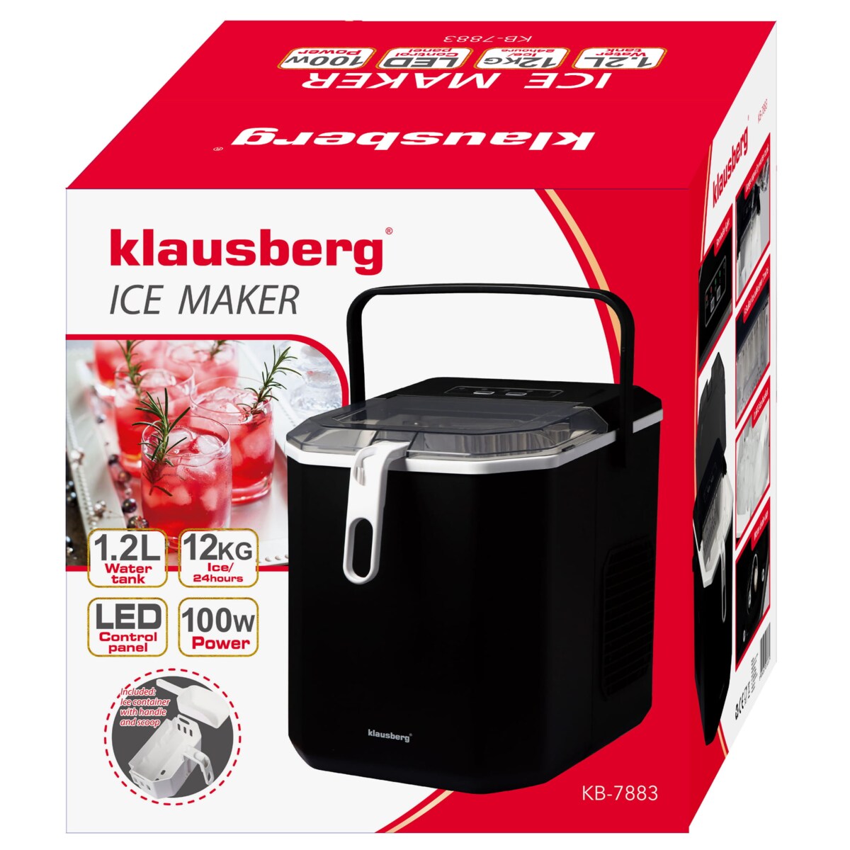 Kostkarka do lodu automatyczna 1.2L 0.6kg 100W LED KLAUSBERG
