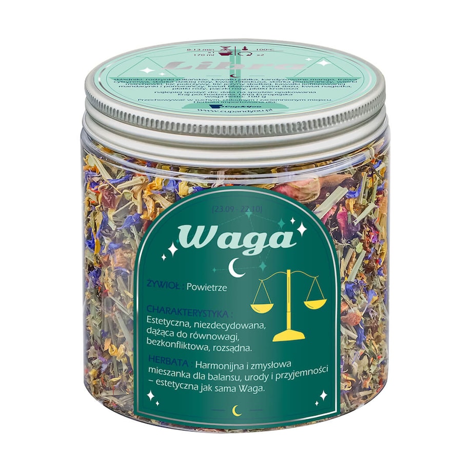 Herbata Zodiakalna WAGA - herbaciany susz napar ziołowa mieszanka na astrologiczny prezent upominek podarunek dla osoby ze znakiem zodiaku WAGI