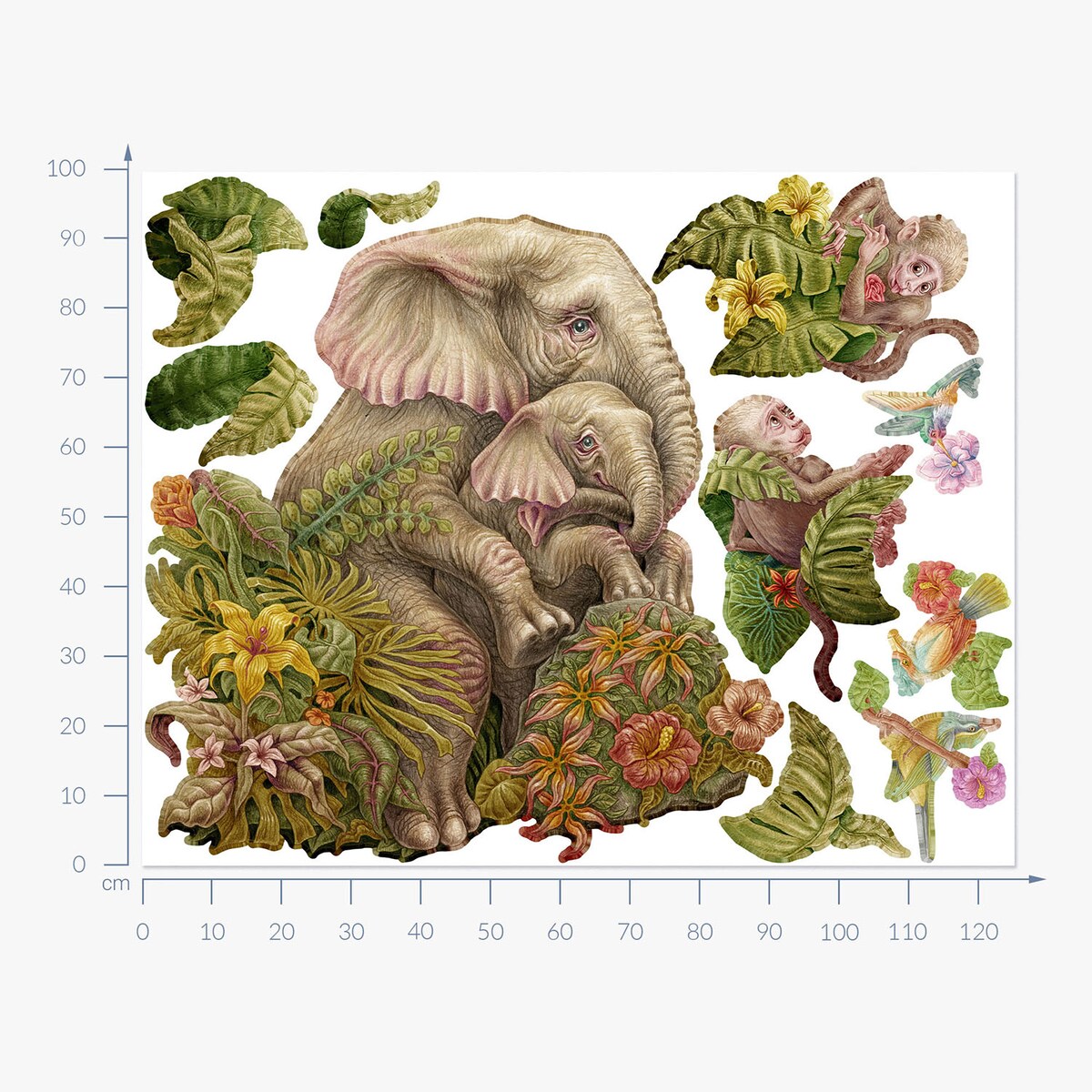 Zestaw naklejek na ścianę, Tropikalne liście, 100cm