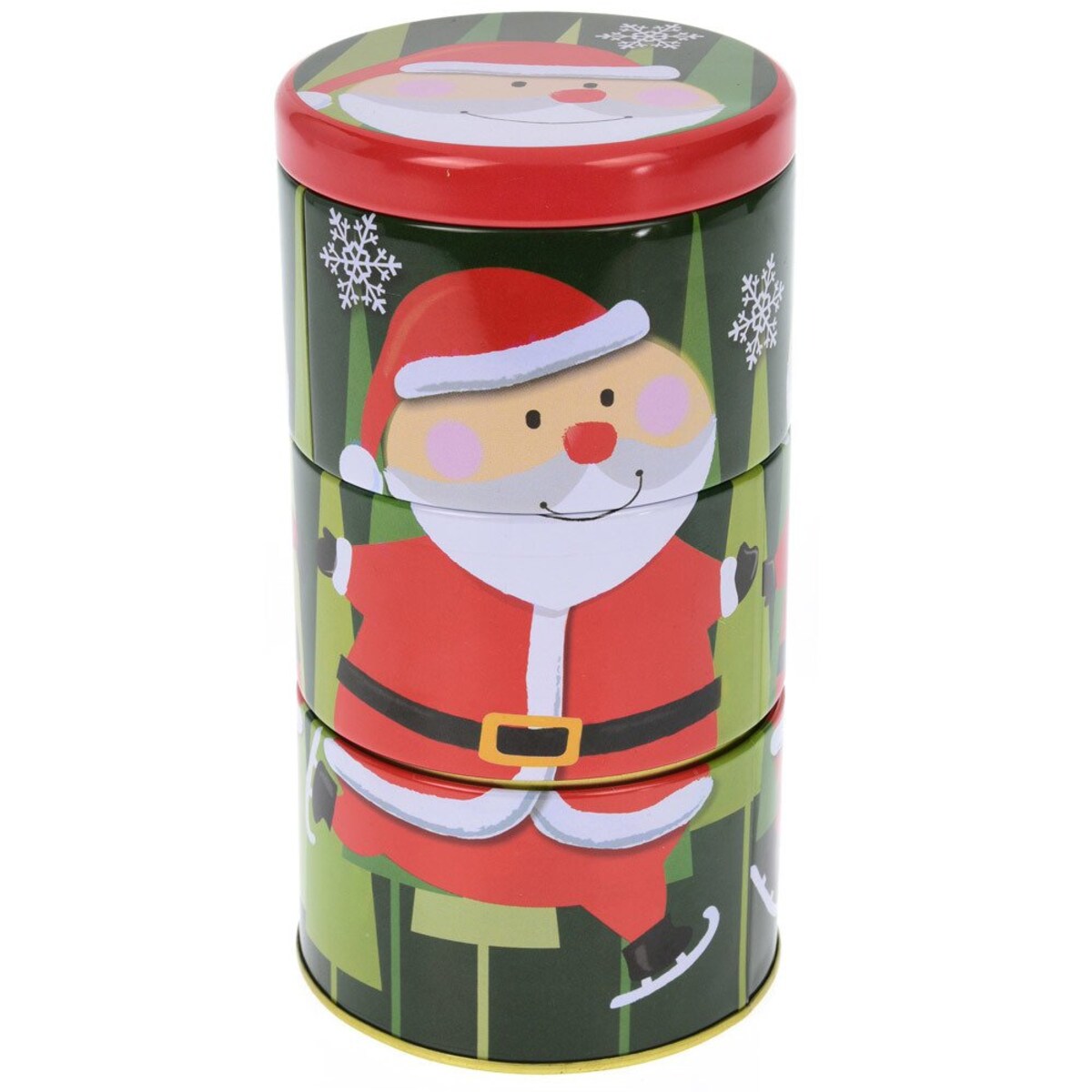 Puszki metalowe ozdobne, motyw Świętego Mikołaja, 3 poziomy