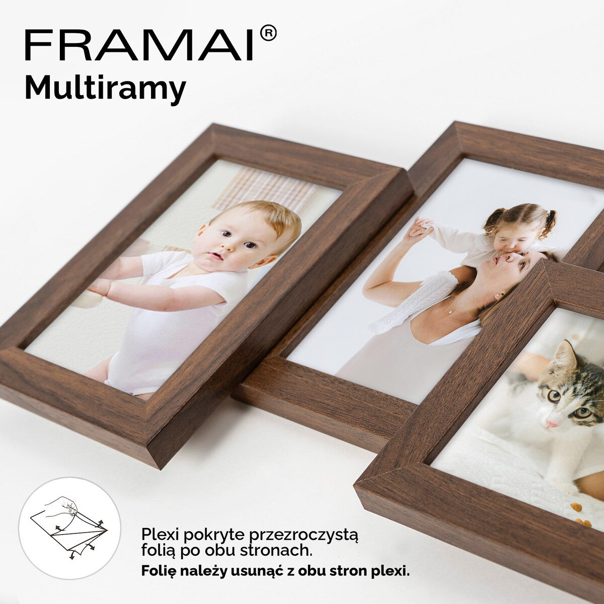 Multirama na zdjęcia brązowa ramka na 7 zdjęć 10x15 cm 10x10 cm FRAMAI®