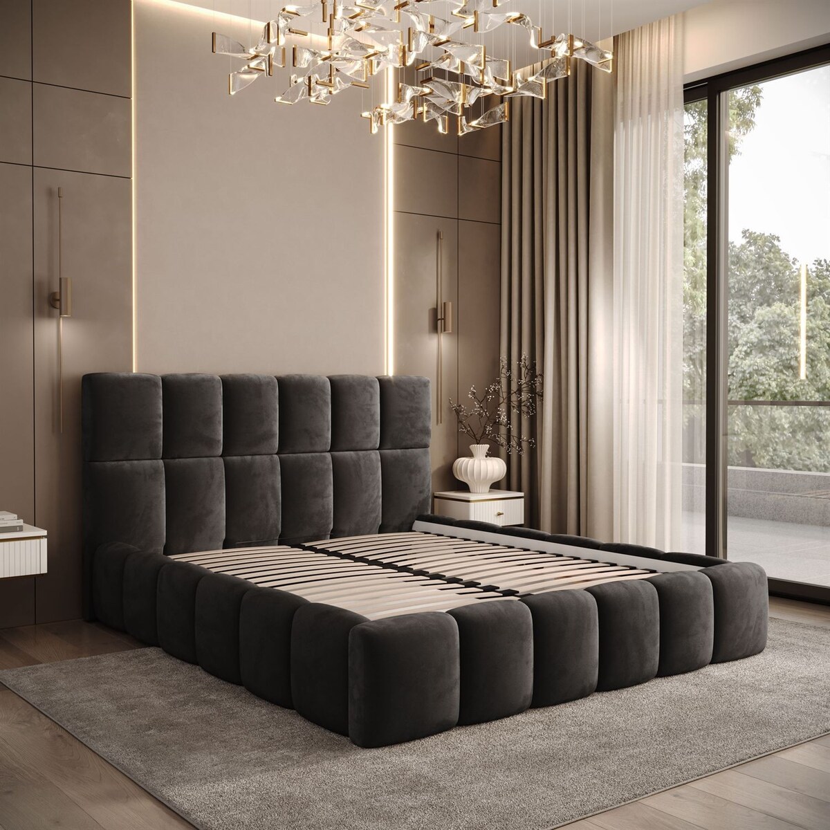 Łóżko tapicerowane VENEZIA, pojemnik na pościel, stelaż 34, 120x200, Royal Velvet 185