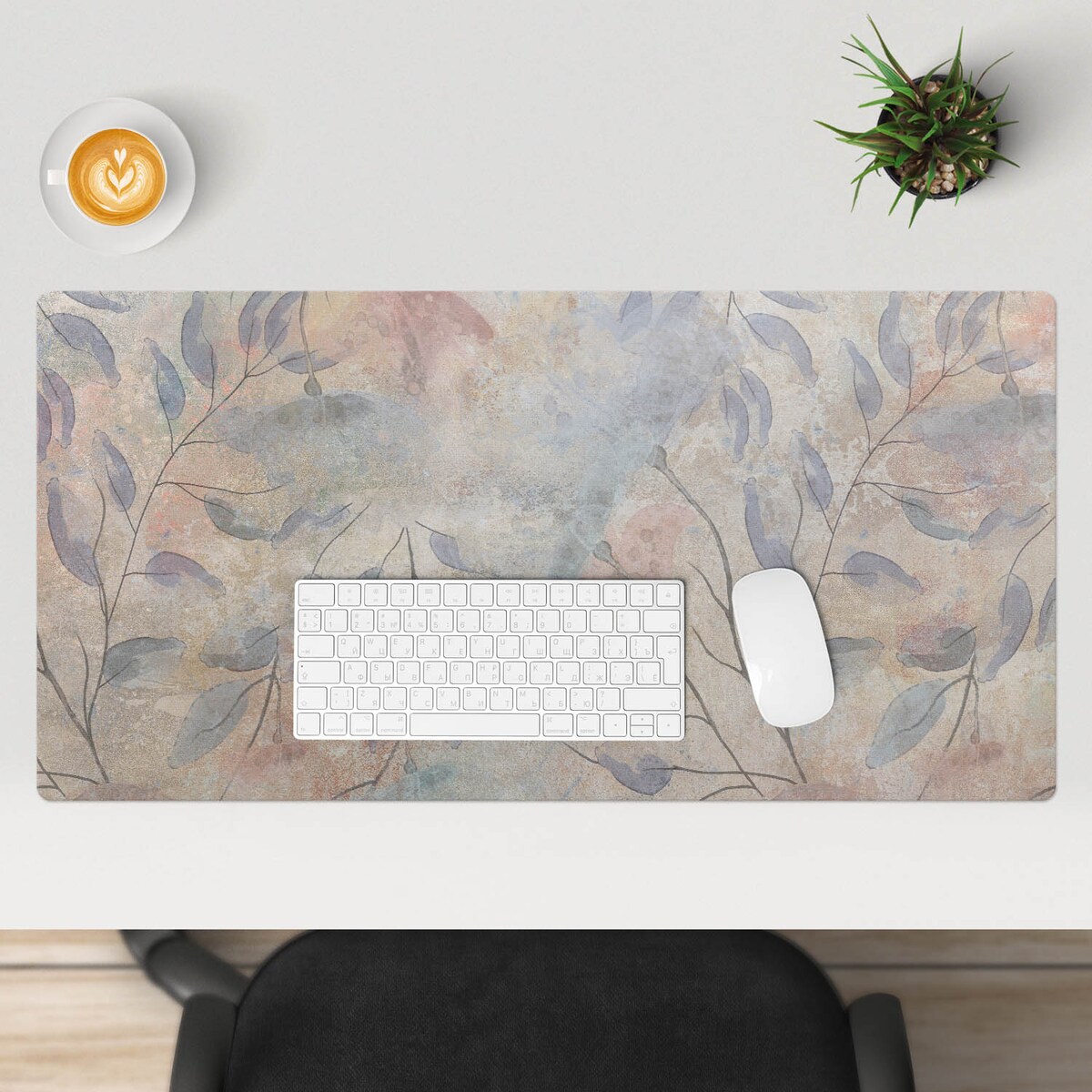 Beżowa mata na biurko Delikatne liście tła, 90x45 cm