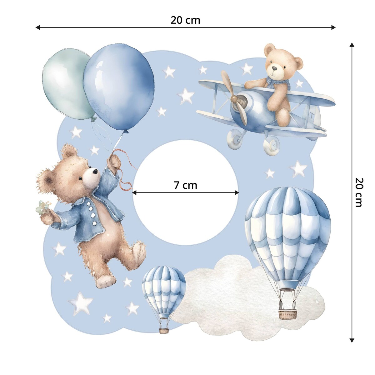 Naklejka Pod Włącznik Światła Misie Balony Gwiazdki Chmurki Dla Dzieci 20x20cm