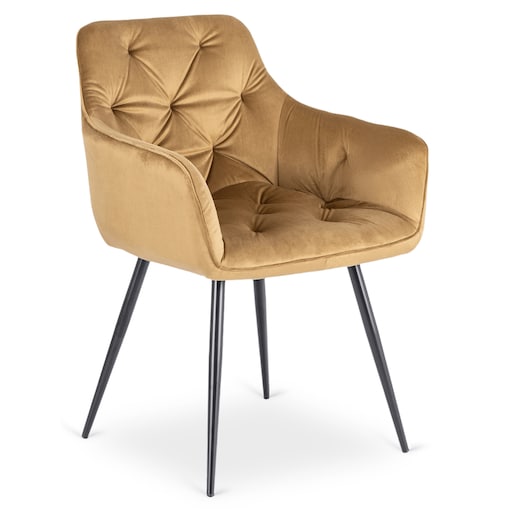 Krzesło Tapicerowane Welurowe Pikowane Do Salonu Musztardowy MODESTO