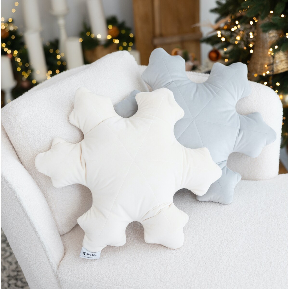Poduszka dekoracyjna płatek śniegu, szara poduszka Snowflake