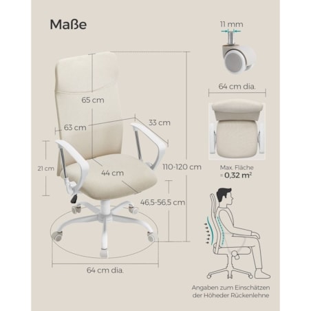 Ergonomiczne krzesło biurowe z wyściełanym siedziskiem, Beż capuccino