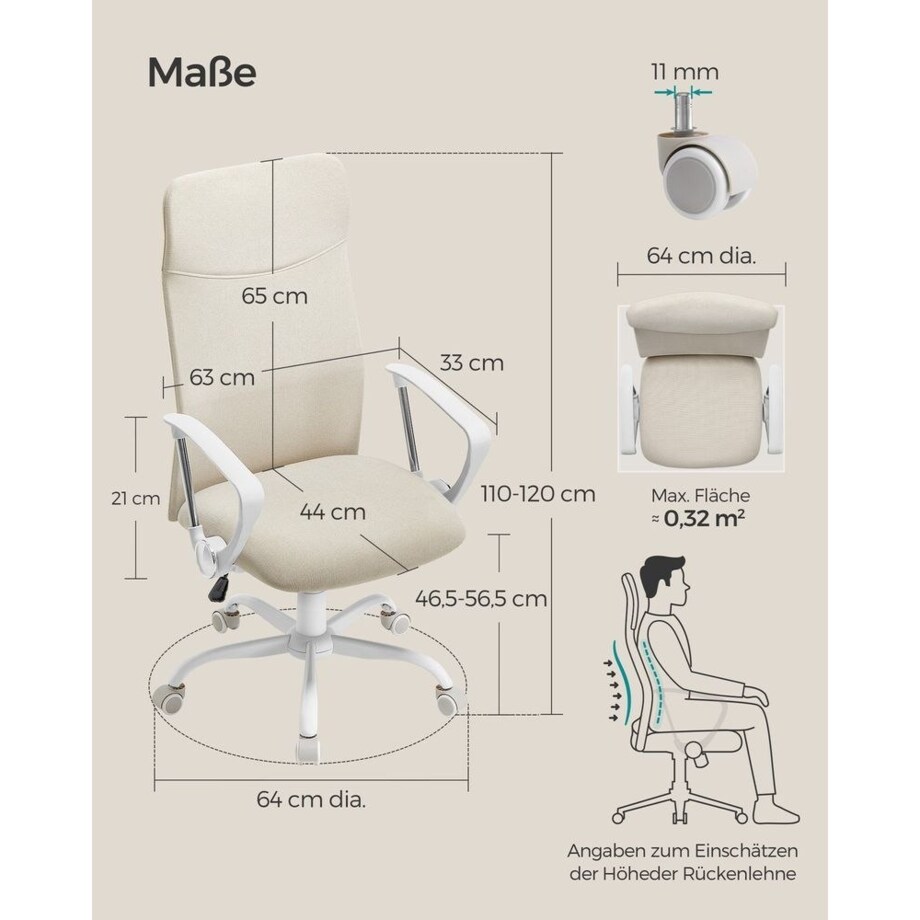 Ergonomiczne krzesło biurowe z wyściełanym siedziskiem, Beż capuccino