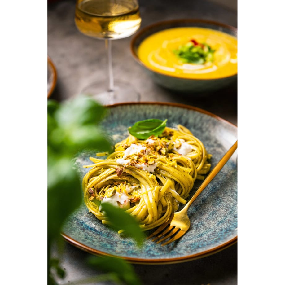 Serwis obiadowy Aokari niebiesko-biały na 6 osób 18 szt. Nowoczesny Do zmywarki Komplet talerzy