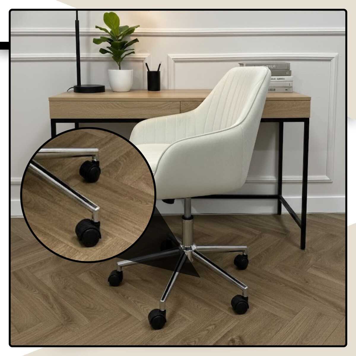 Krzesło biurowe fotel obrotowy welurowy regulowany beżowy