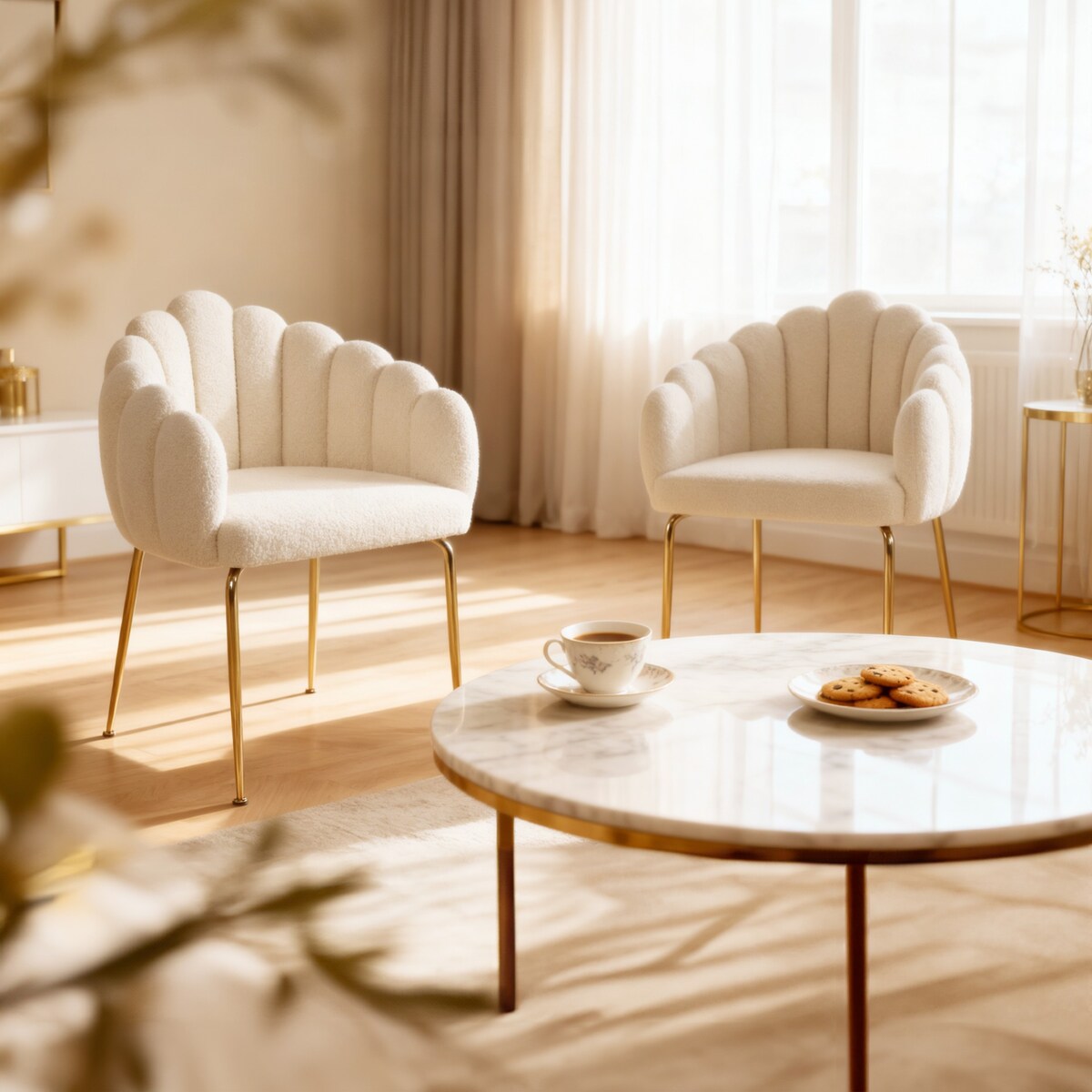 Krzesło tapicerowane FOGIA baranek BOUCLE białe