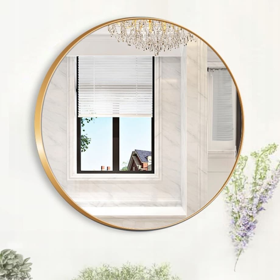 Lustro okrągłe ścienne łazienkowe złote 80cm salon sypialnia industrialne