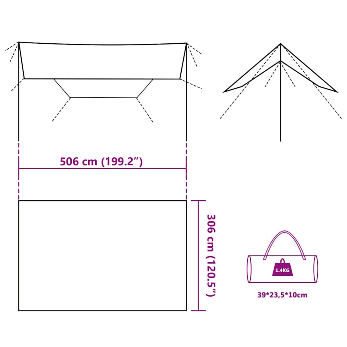 vidaXL Płachta biwakowa, oliwkowa, 506x306 cm, wodoszczelna
