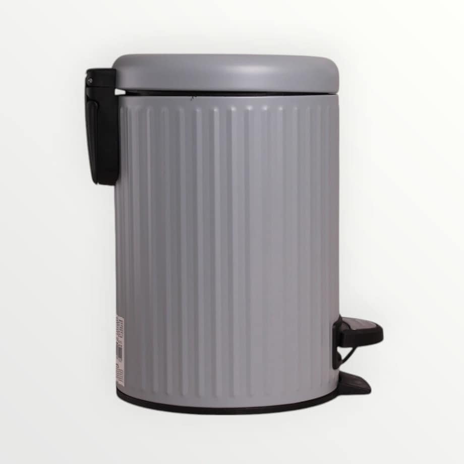 Szary metalowy kosz na śmieci do łazienki ryflowany 3l 25cm