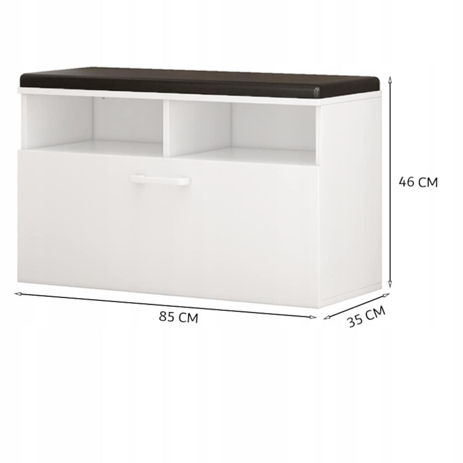 Szafka na buty z siedziskiem I schowkiem przedpokój 6 półek otwierana biała