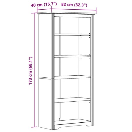 vidaXL Biblioteczka BODO, brązowa, 82x40x173 cm, sosnowa, 5 półek