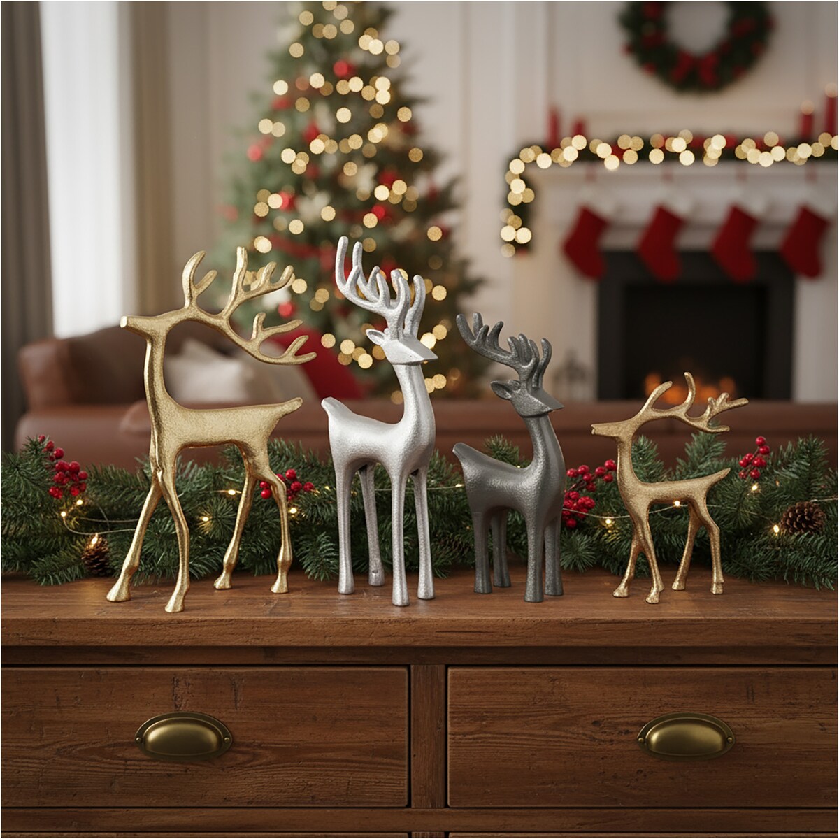 Renifer Figurka Duża Świąteczna Stojąca Dekoracja Ozdoba Szara 22 Cm