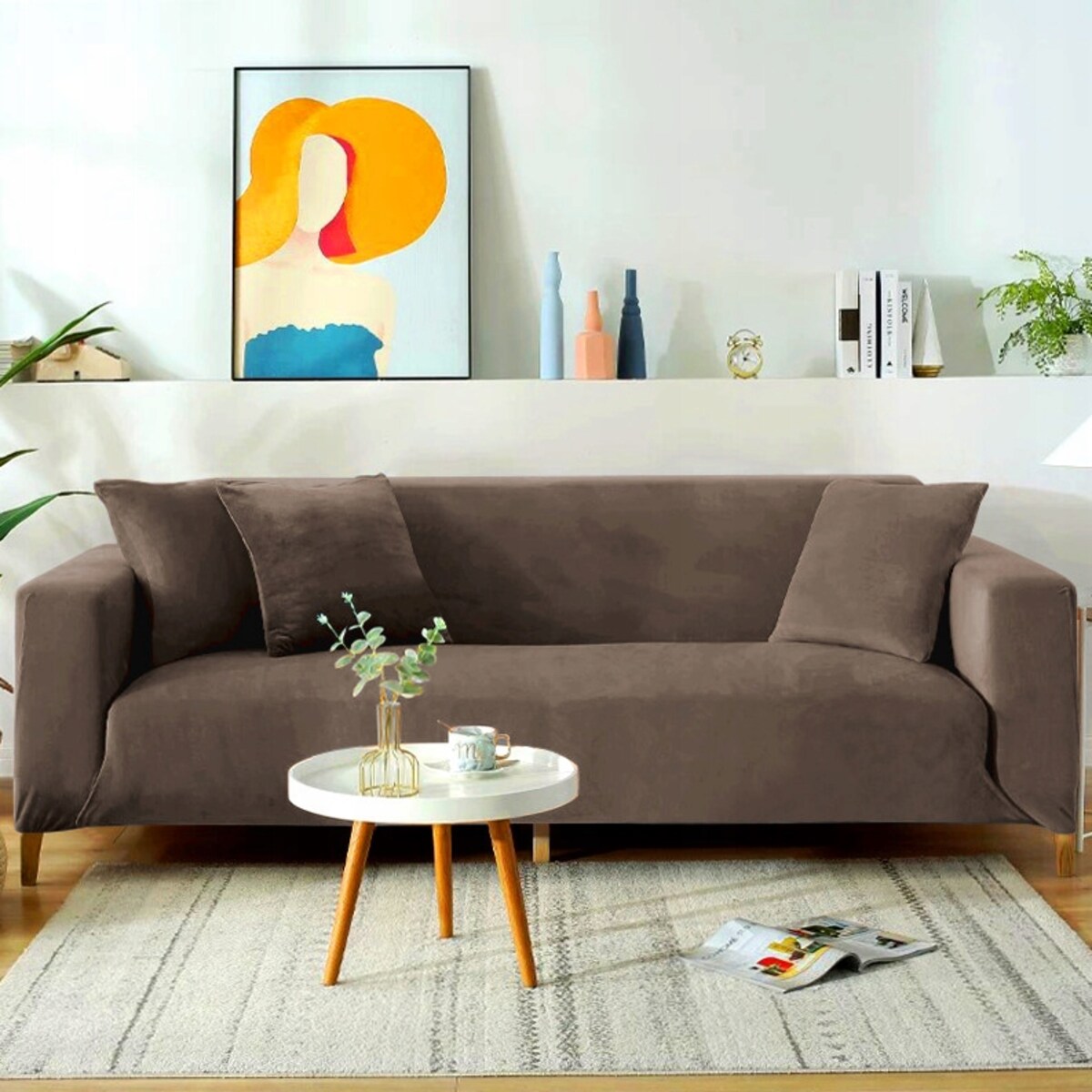 POKROWIEC NA KANAPĘ KAKAOWY BRĄZ WELUR 3 OSOBOWY [22L3]