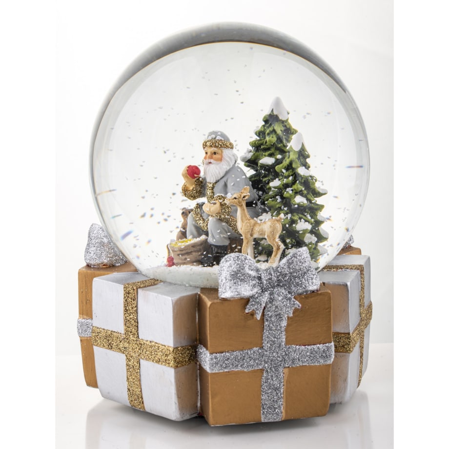 Szklana kula śnieżna z pozytywką 16x11x11 cm Mikołaj wśród zwierząt