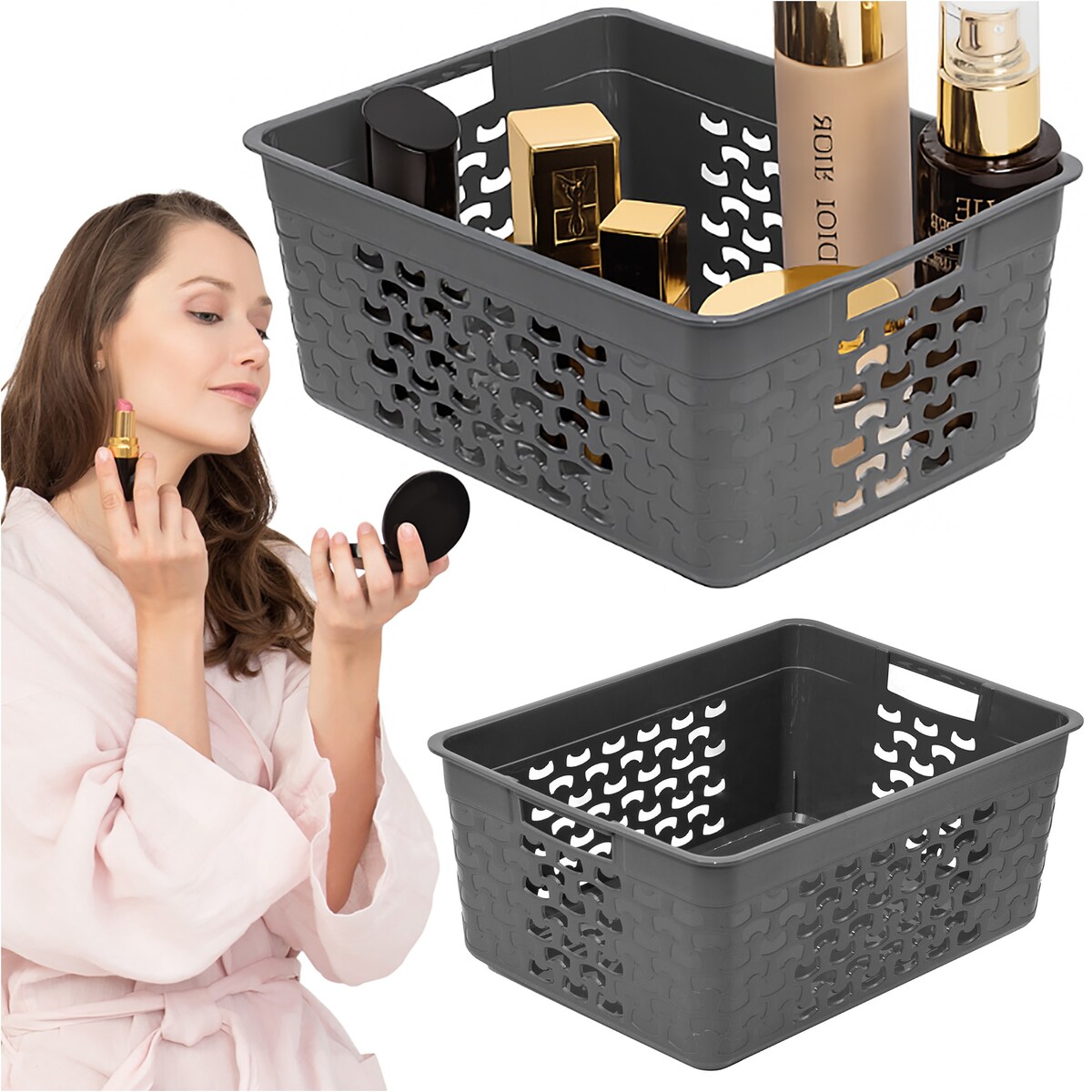 Koszyk Ażurowy Koszyczek Pudełko Organizer Szary