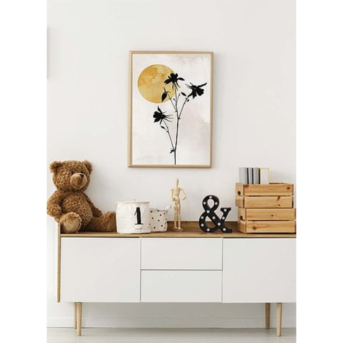 Poster Story, Plakat, Obraz - Sylwetka Czarnego Kwiatu na Tle Słońca, wymiary 50 x 70 cm