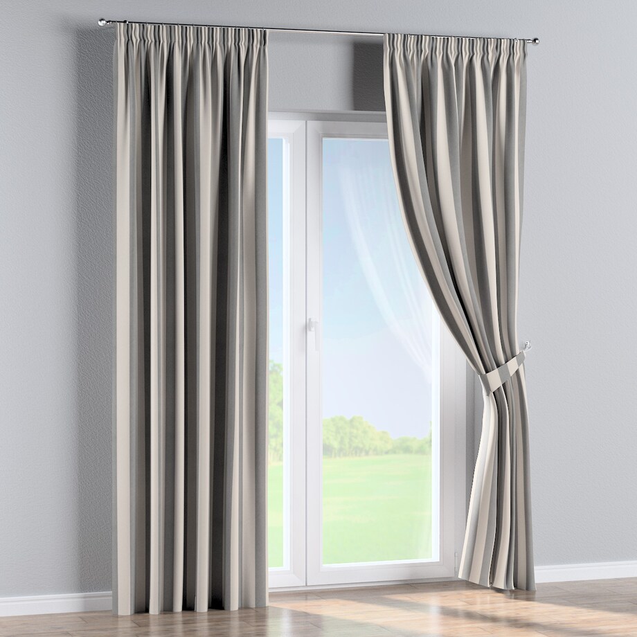 Zasłona na taśmie marszczącej 1 szt. 130x260 biało-szare pionowe pasy (5,5cm)