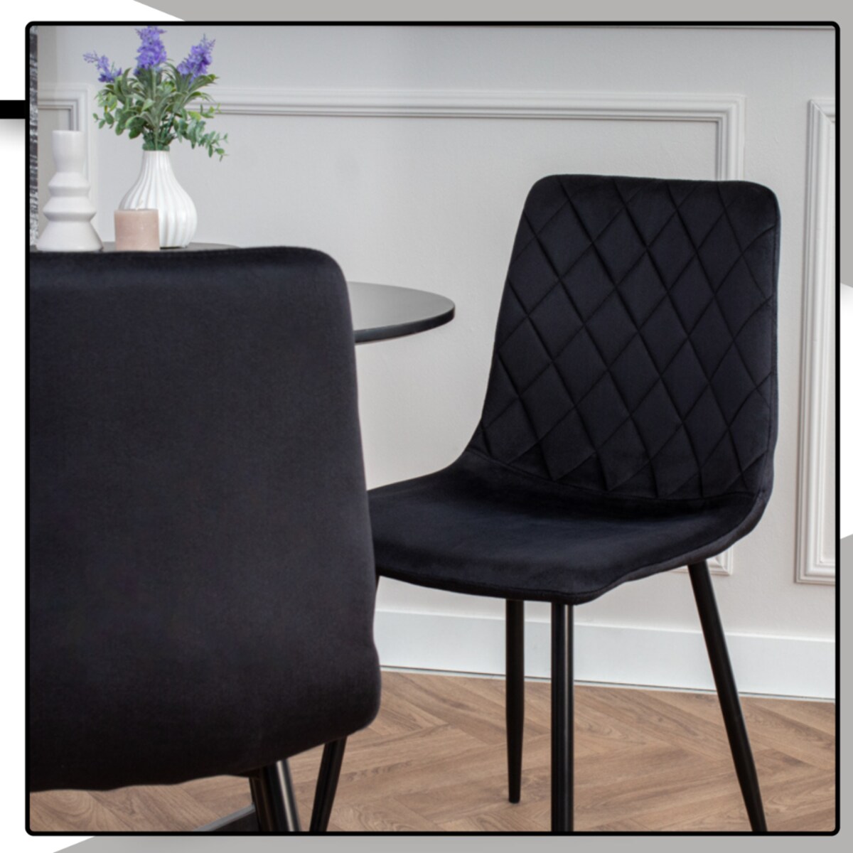 Krzesło czarne tapicerowane pikowane welurowe nowoczesne wygodne velvet