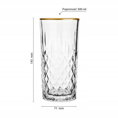 Szklanki do Whisky Zestaw Szklanka 6 szt. Złote Linie Wysokie 280 ml