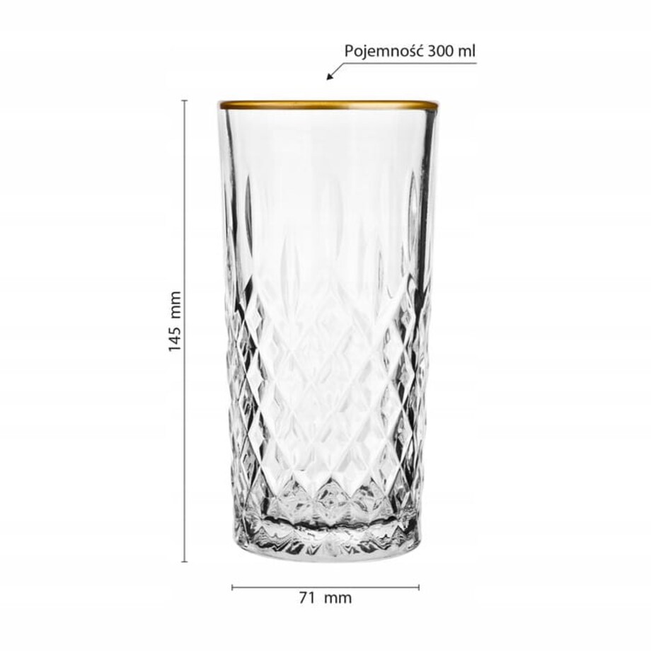 Szklanki do Whisky Zestaw Szklanka 6 szt. Złote Linie Wysokie 280 ml