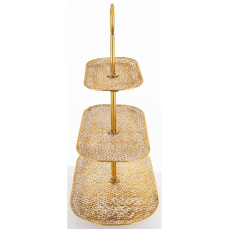 Patera trzypoziomowa, złota 68x45x28 cm młotkowana