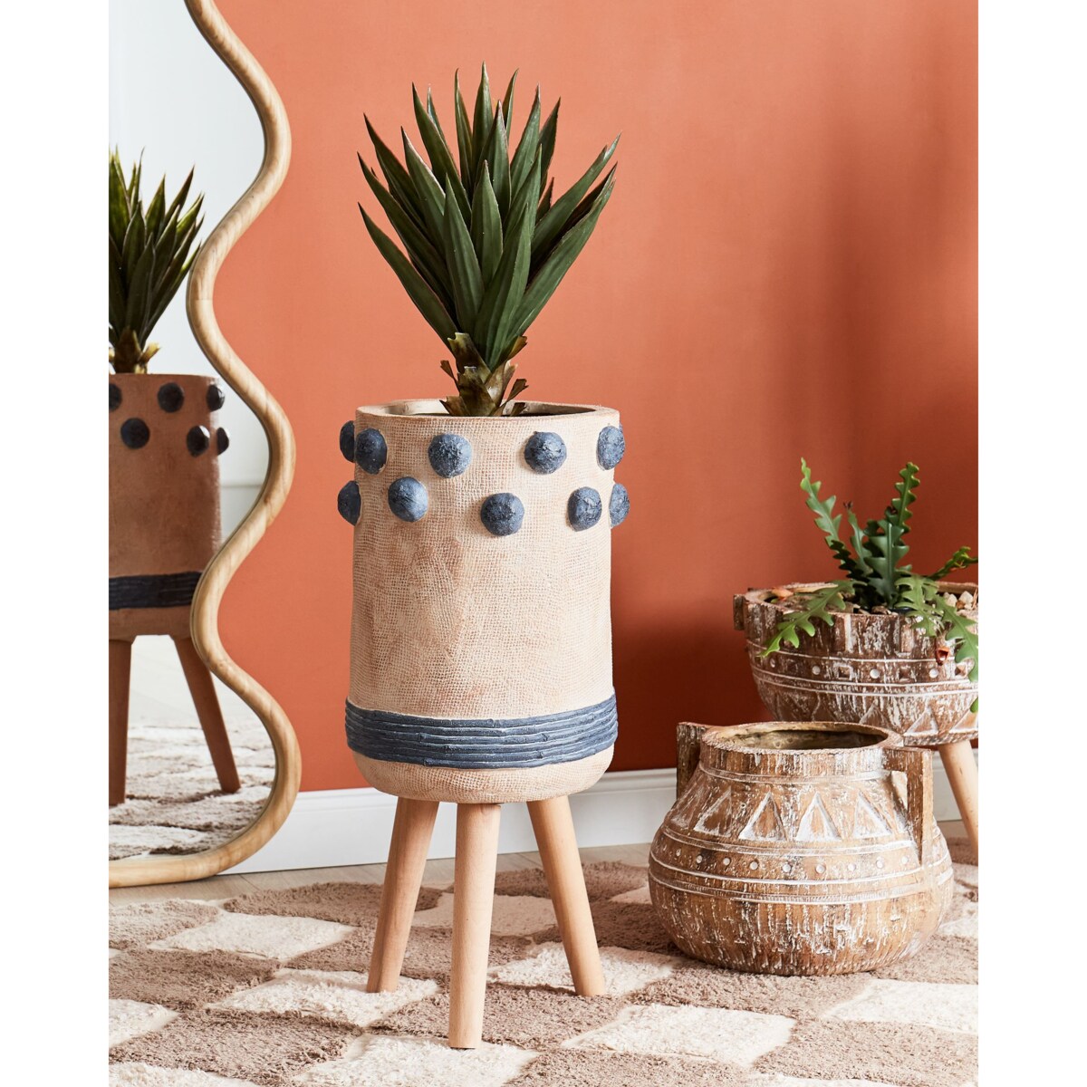 Doniczka na stojaku 27 x 27 x 65 cm piaskowa BLETILLA