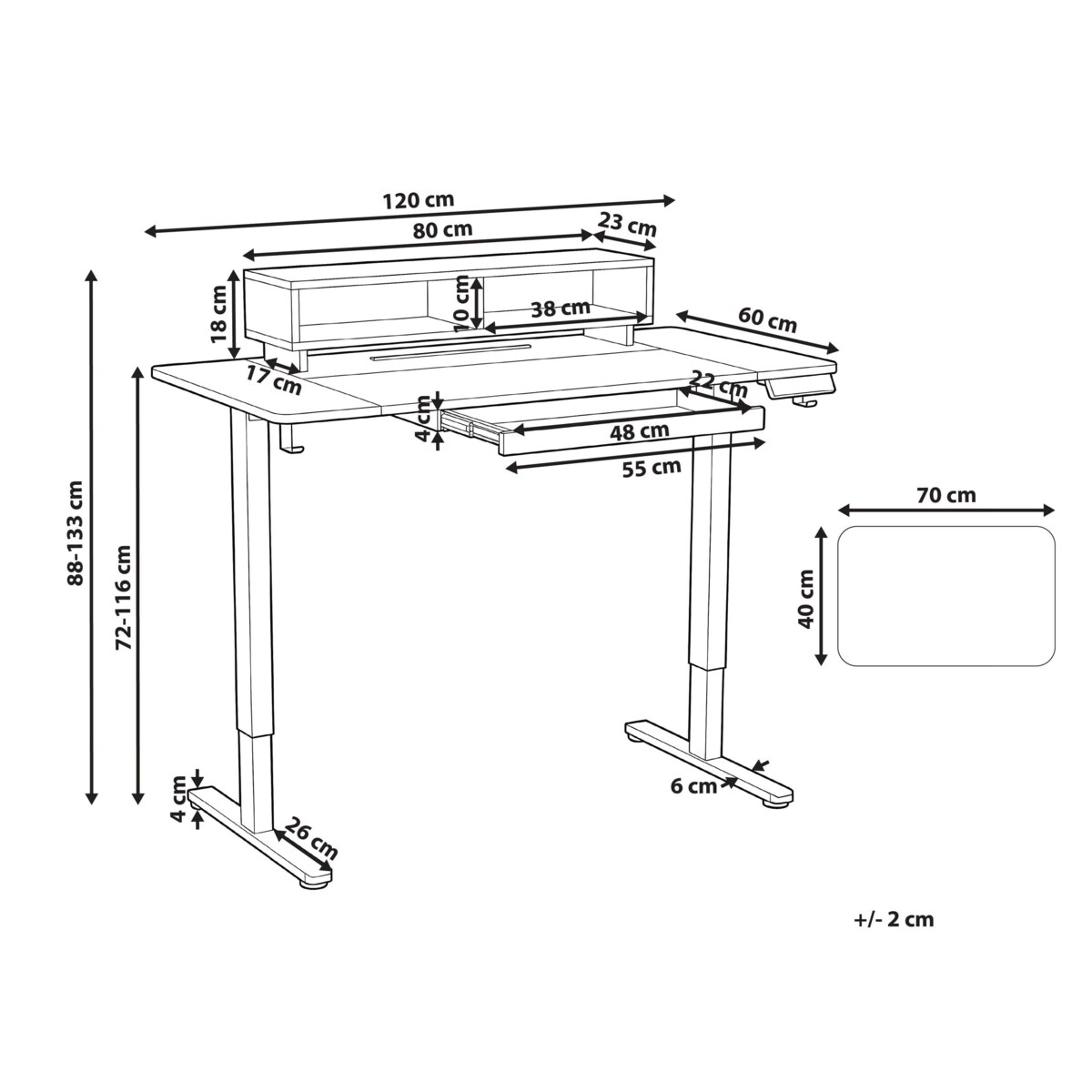 Biurko regulowane elektrycznie LUCAMA Biały 120 cm 60 cm Z portem USB