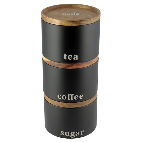 Zestaw 3 pojemników do przechowywania kawa herbata cukier HUSLA